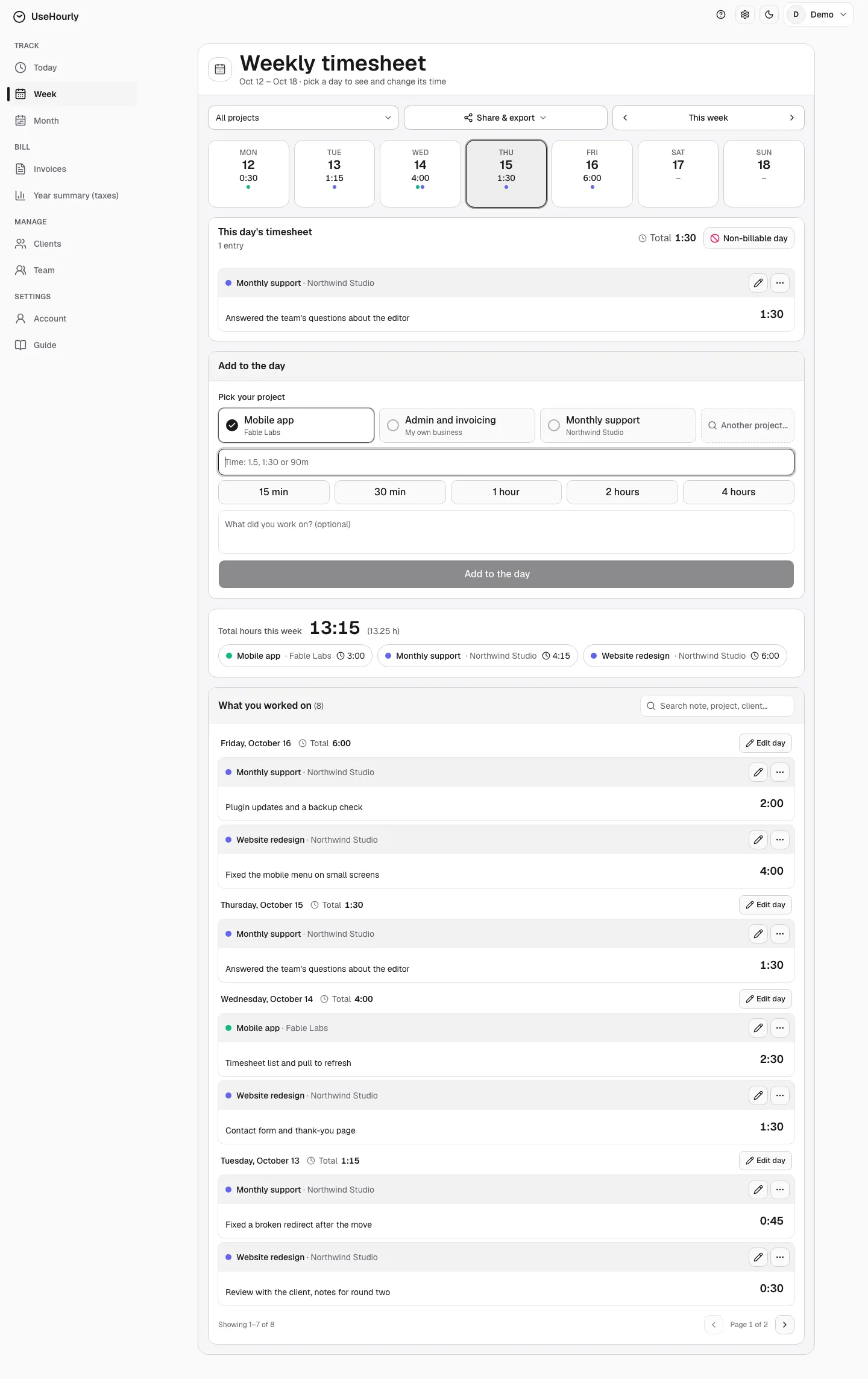 UseHourly: the weekly timesheet